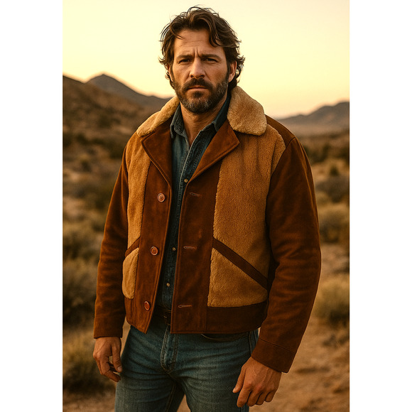 RARE Robert Lewis Vintage 70s Grizzly Shearling Jacket Suede Leather Men’s Size - Picture 2 of 15